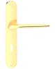 Złota klamka JULIA z długim szyldem w wersji na klucz pokojowy.