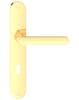Złota klamka LUNA z długim szyldem w wersji na klucz pokojowy.
